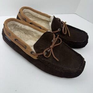 GH Bass Men's Slippers Size 12 Brown Sherpa Lined Moccasins Grandpa House Shoes